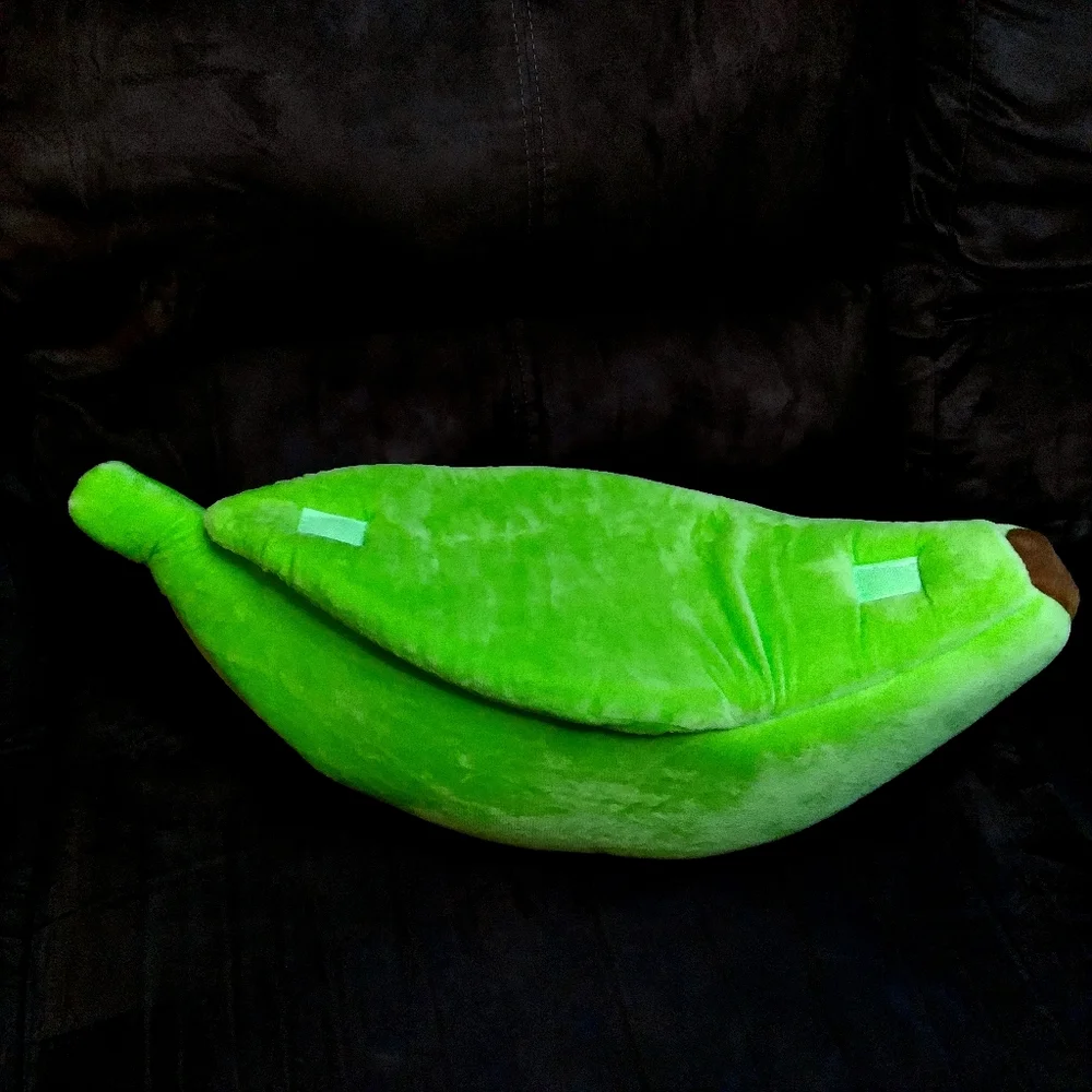 Cute Neon Green Banana Bed, Small Animal Cat Dog Rabbit Fuzzy Soft Portable NWOT